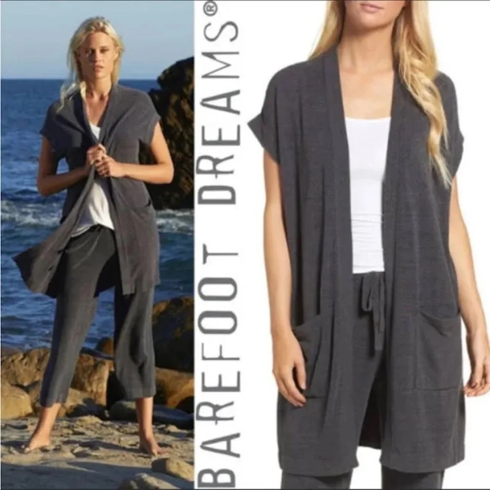 BAREFOOT DREAMS® 497 Cozychic Ultra Lite® Lounge Sleeveless Cardigan Vest Medium
